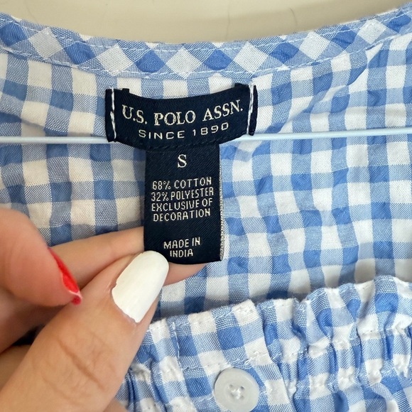 US Polo Gingham Mini Dress Button Down Puff Sleeve Cottagecore Women’s Small - Picture 6 of 8